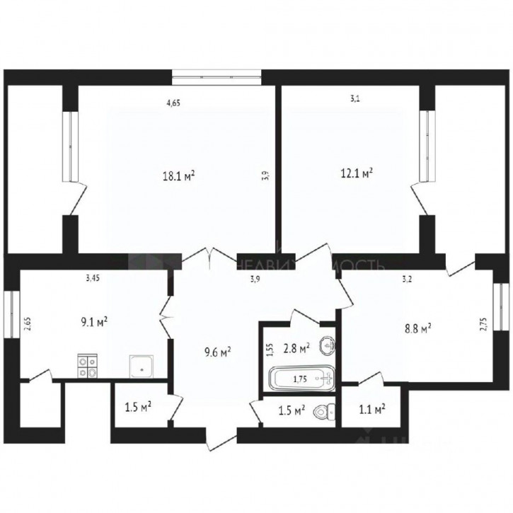 3-комн квартира улица Ломоносова, 2,  д. 2