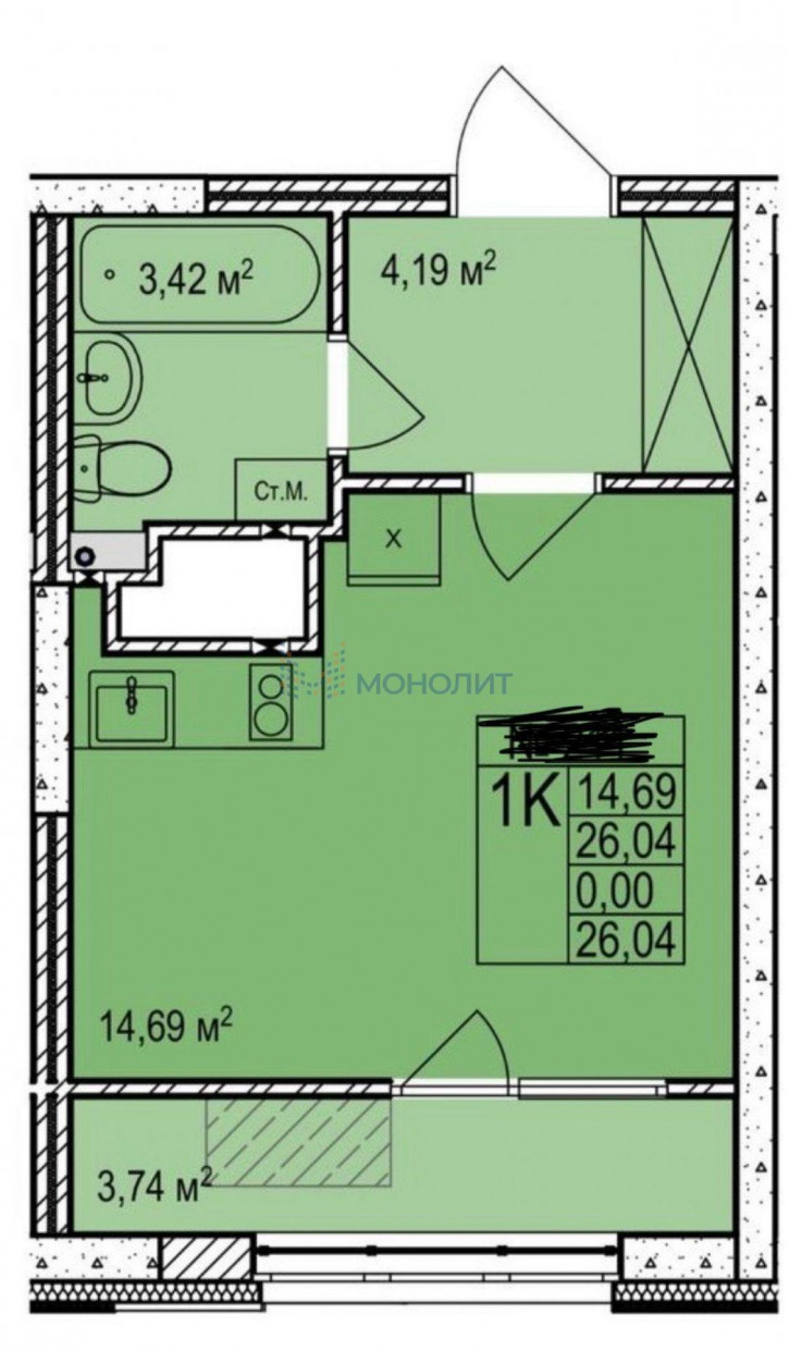 1-комн квартира в новом доме пл Комсомольская, 2