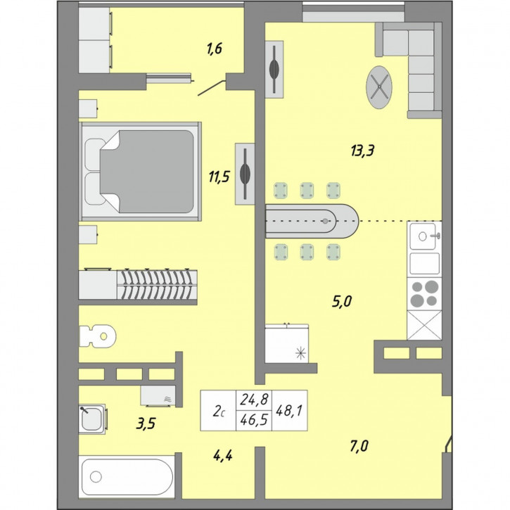 1-комн квартира в новом доме улица Юркина, 8