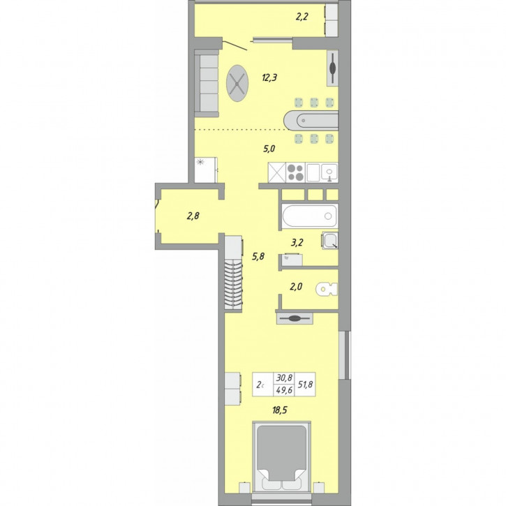 2-комн квартира в новом доме улица Юркина, 8