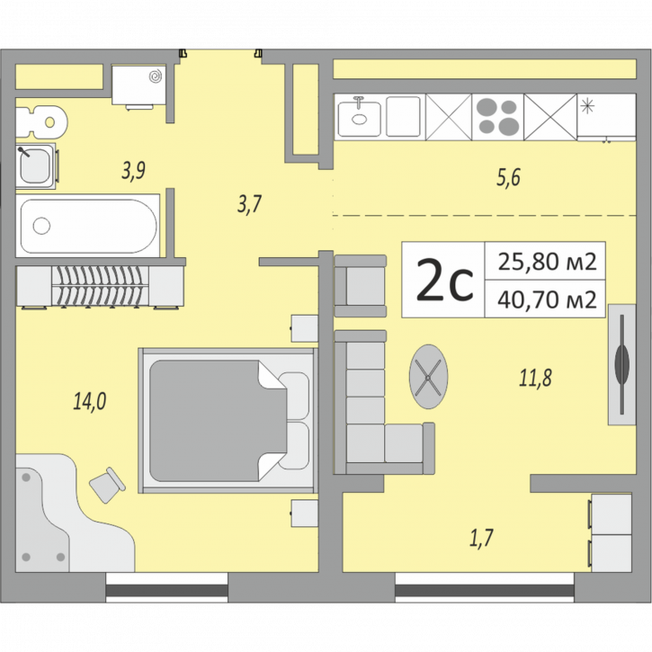 1-комн квартира в новом доме улица Юркина, 8