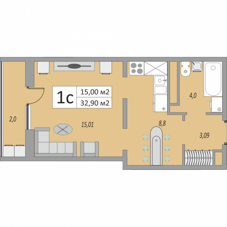 1-комн квартира в новом доме улица Юркина, 8