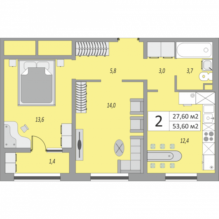 2-комн квартира в новом доме улица Юркина, 8