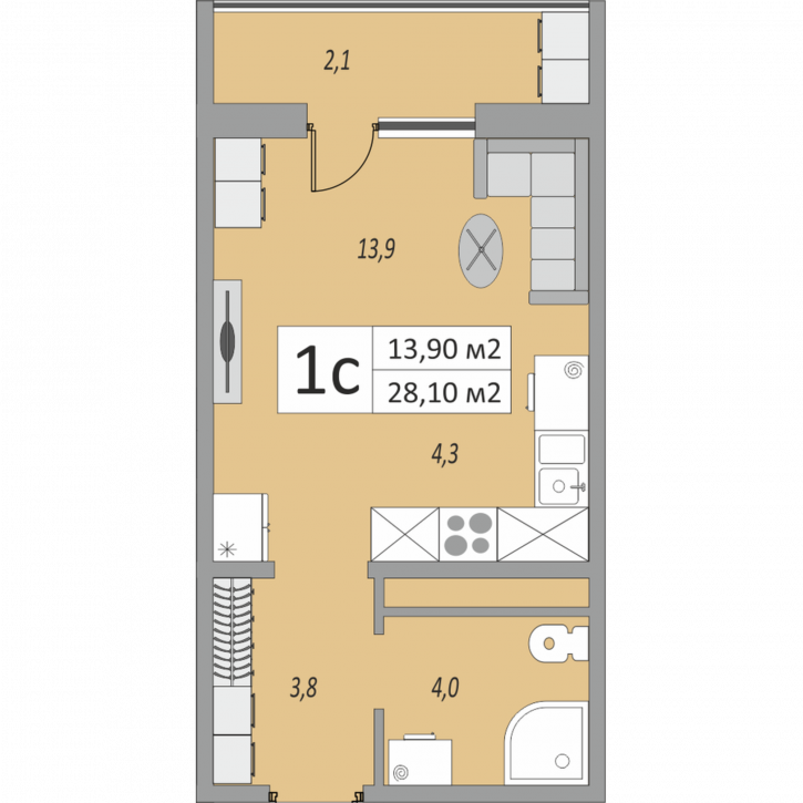 1-комн квартира в новом доме улица Юркина, 8