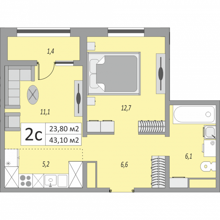 1-комн квартира в новом доме улица Юркина, 8