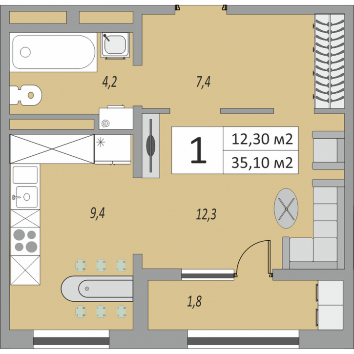 1-комн квартира в новом доме улица Юркина, 8