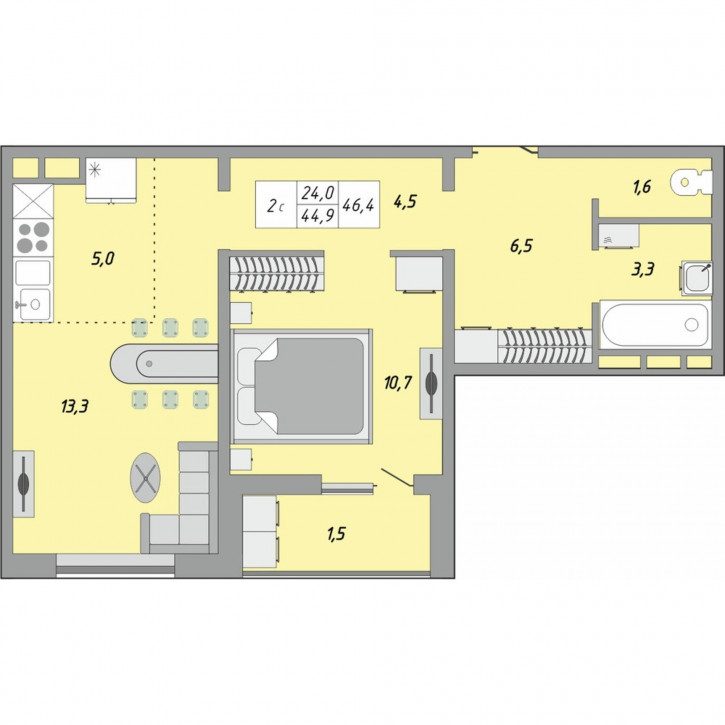 2-комн квартира в новом доме улица Юркина, 8