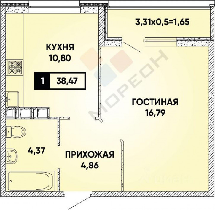 1-комн квартира в новом доме Наставников ул, 3/1