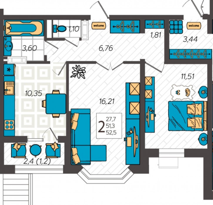 2-комн квартира улица Крылова, 13к2