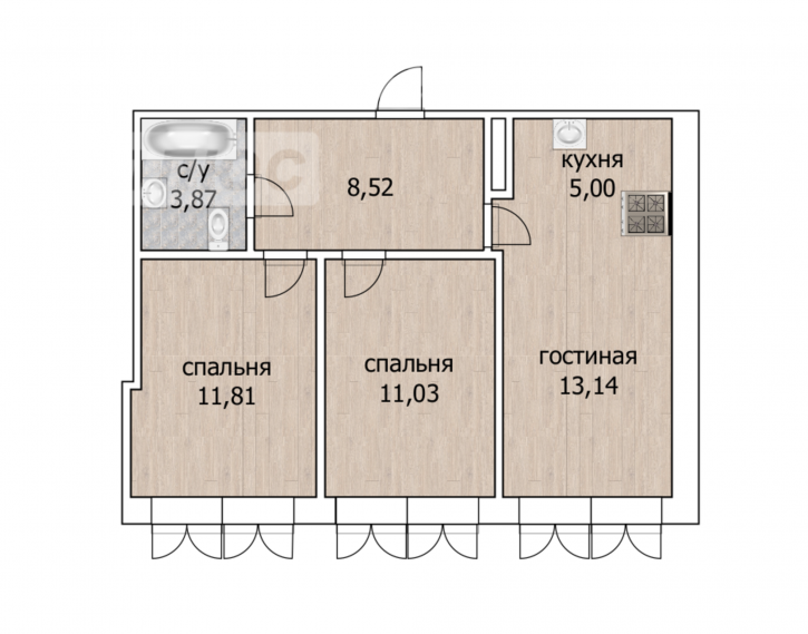 3-комн квартира в новом доме Бакалинская улица, 4