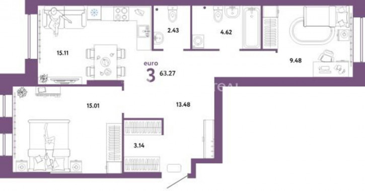2-комн квартира улица Газовиков, 73к3
