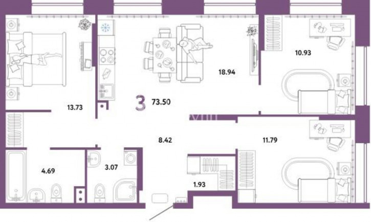 3-комн квартира улица Газовиков, 73к4