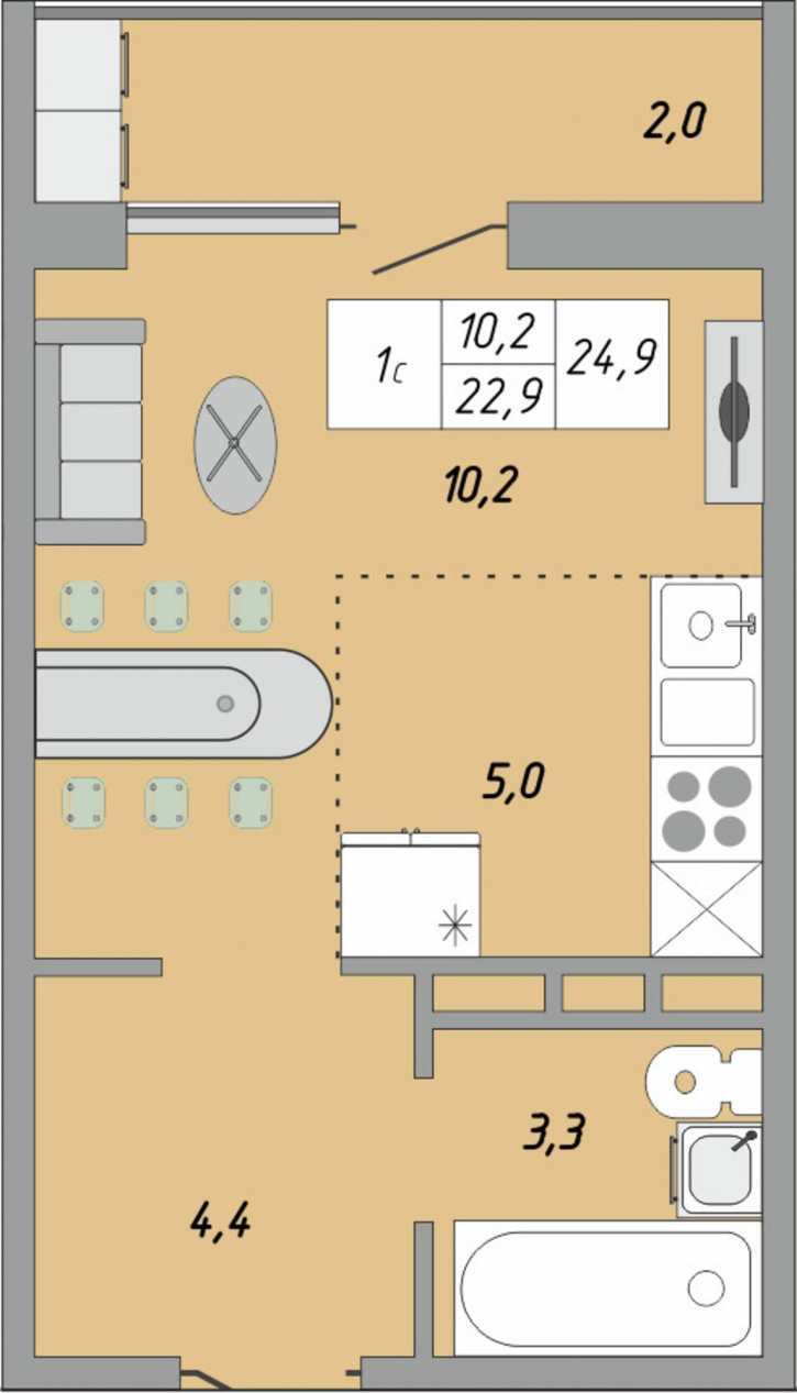 1-комн квартира в новом доме улица Юркина, 8