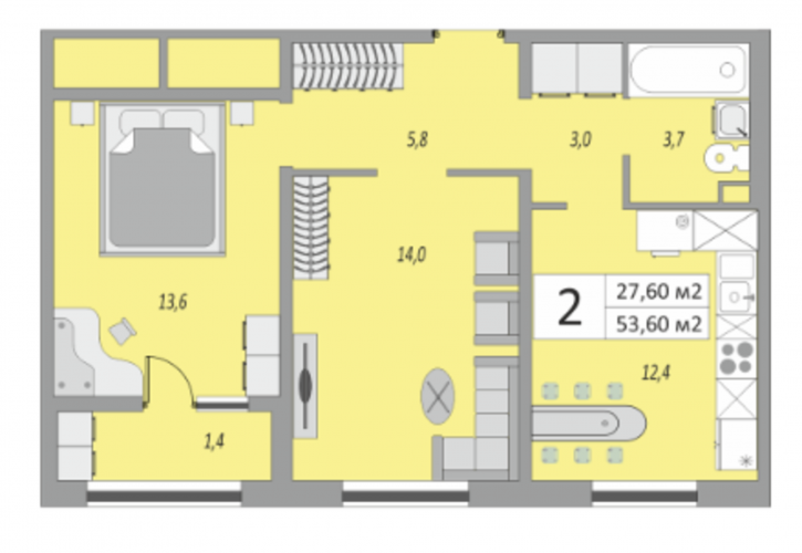 2-комн квартира в новом доме улица Юркина, 8
