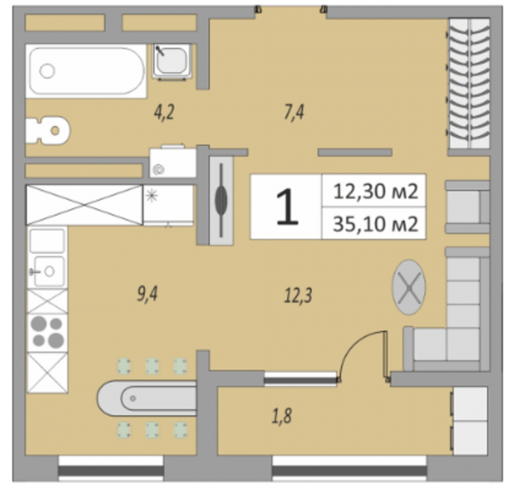 1-комн квартира в новом доме улица Юркина, 8