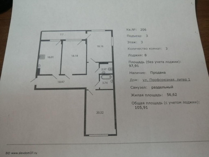 3-комн квартира в новом доме Профсоюзная ул, 1