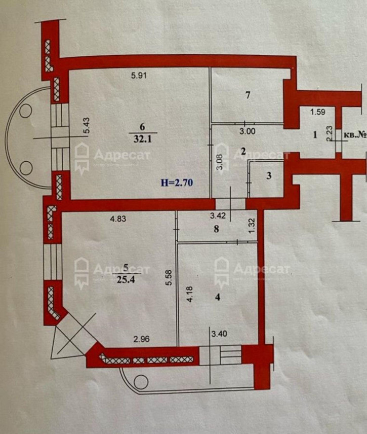 2-комн квартира ул. Московская,  д.5А