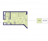1-комн, 37.29 кв м, этаж 11/20 Объездная дорога 6