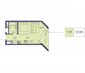 1-комн, 37.09 кв м, этаж 11/20 Объездная дорога 6
