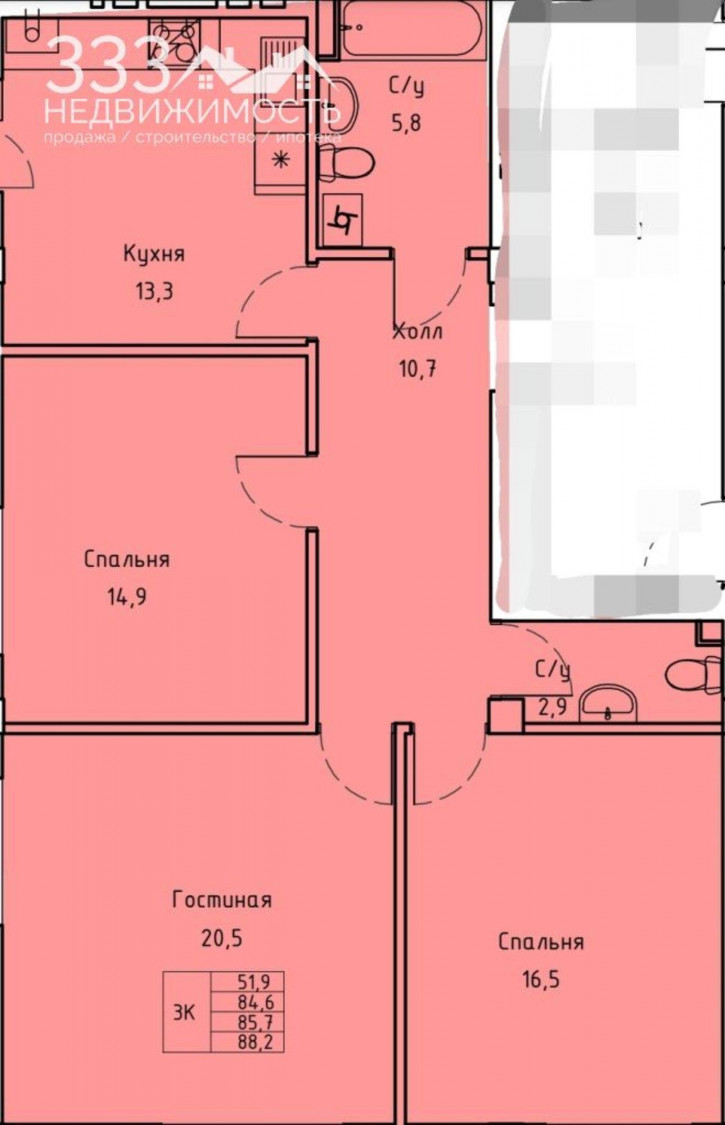 3-комн квартира в новом доме Морских пехотинцев ул, Д.15В