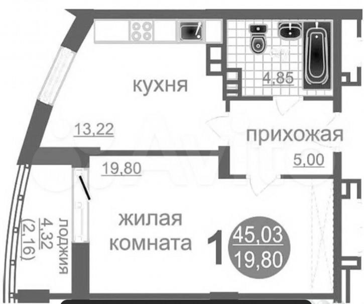 1-комн квартира в новом доме мкр Закаменский, 13