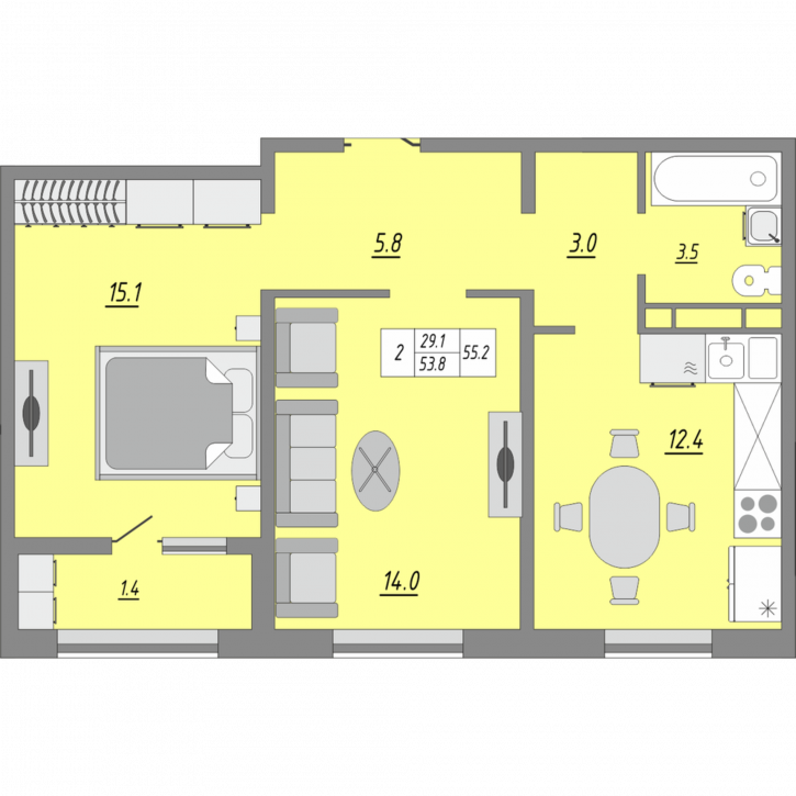 2-комн квартира улица Юркина, 10