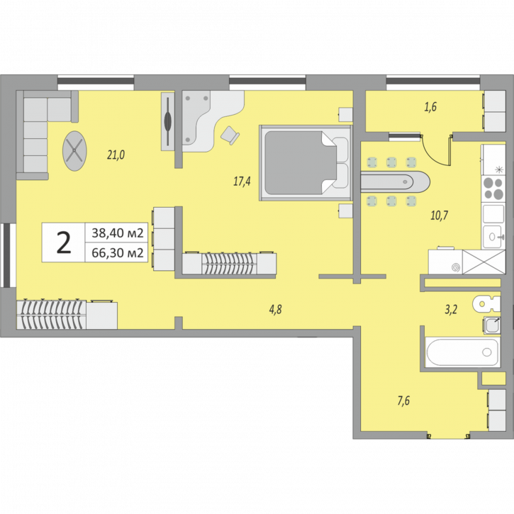 2-комн квартира в новом доме улица Юркина, 8
