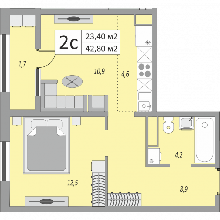 2-комн квартира в новом доме улица Юркина, 8