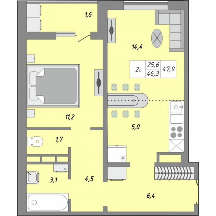 2-комн квартира в новом доме улица Юркина, 10