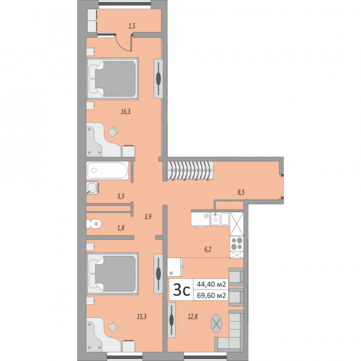 3-комн квартира в новом доме улица Юркина, 8