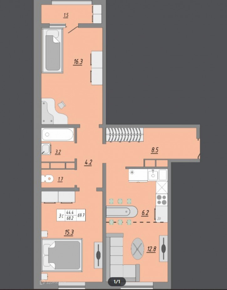 3-комн квартира улица Юркина, 10