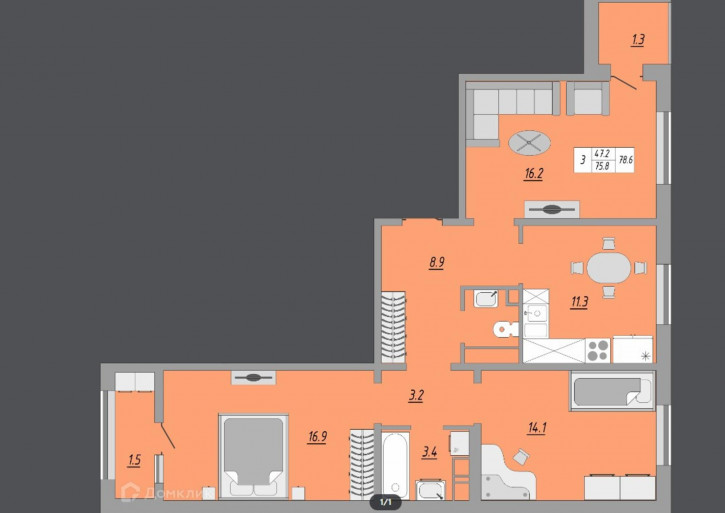 3-комн квартира в новом доме улица Юркина, 8