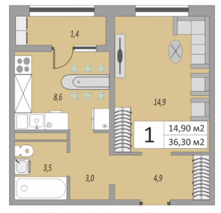 1-комн квартира в новом доме улица Юркина, 8