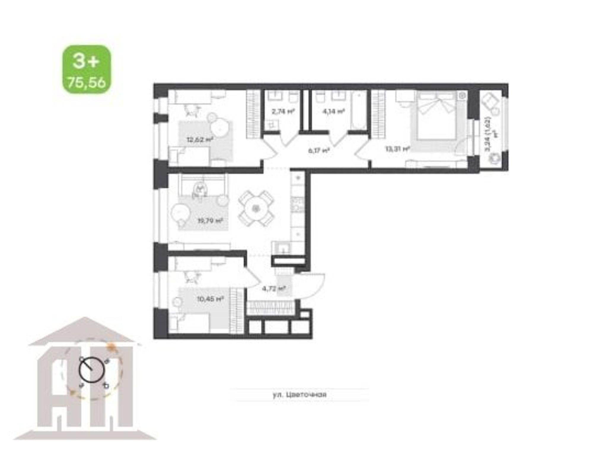 Купить квартиру за 8 422 400 рублей на Красина 2-я ул, 64