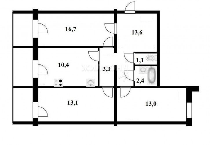 3-комн квартира Дзержинского проспект, д.12