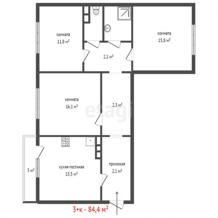 3-комн квартира Латвийская, 48 к 2