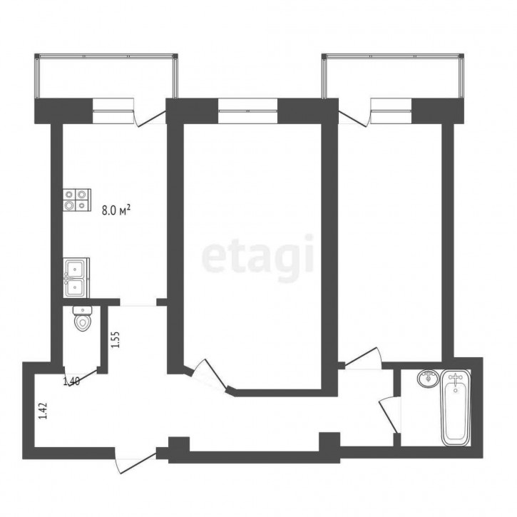 2-комн квартира Строителей пер., 1а