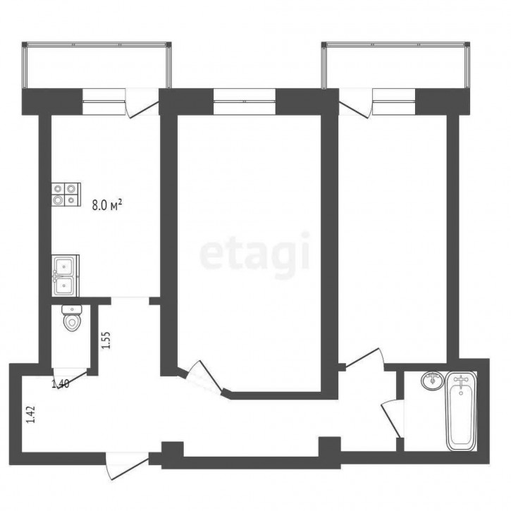 2-комн квартира Строителей пер., 1а