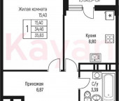 1-комн, 34.46 кв м, этаж 9/10 ул Тургеневское шоссе