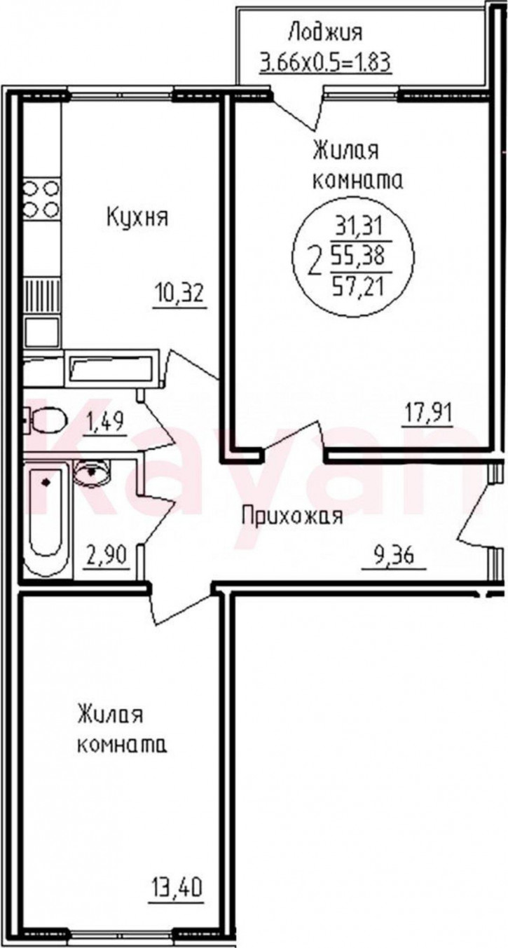 2-комн квартира в новом доме ул Шоссейная