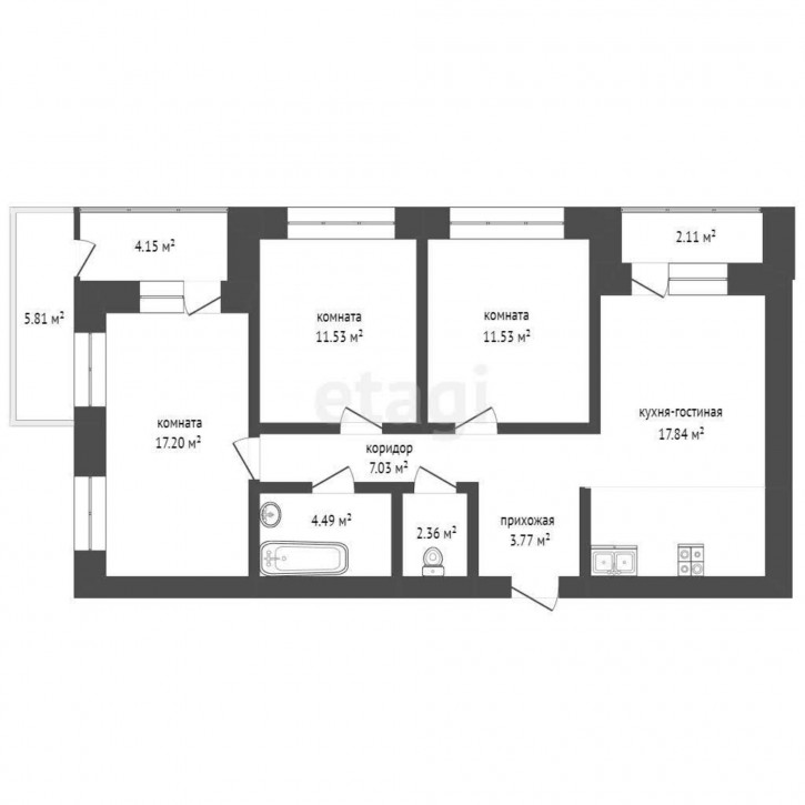 4-комн квартира в новом доме Ильи Кургузова, 4