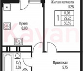 1-комн, 29.22 кв м, этаж 9/10 ул Тургеневское шоссе