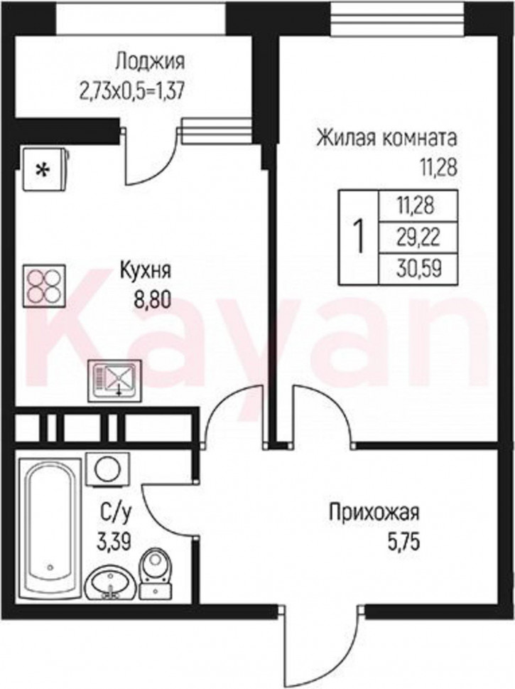 1-комн квартира в новом доме ул Тургеневское шоссе