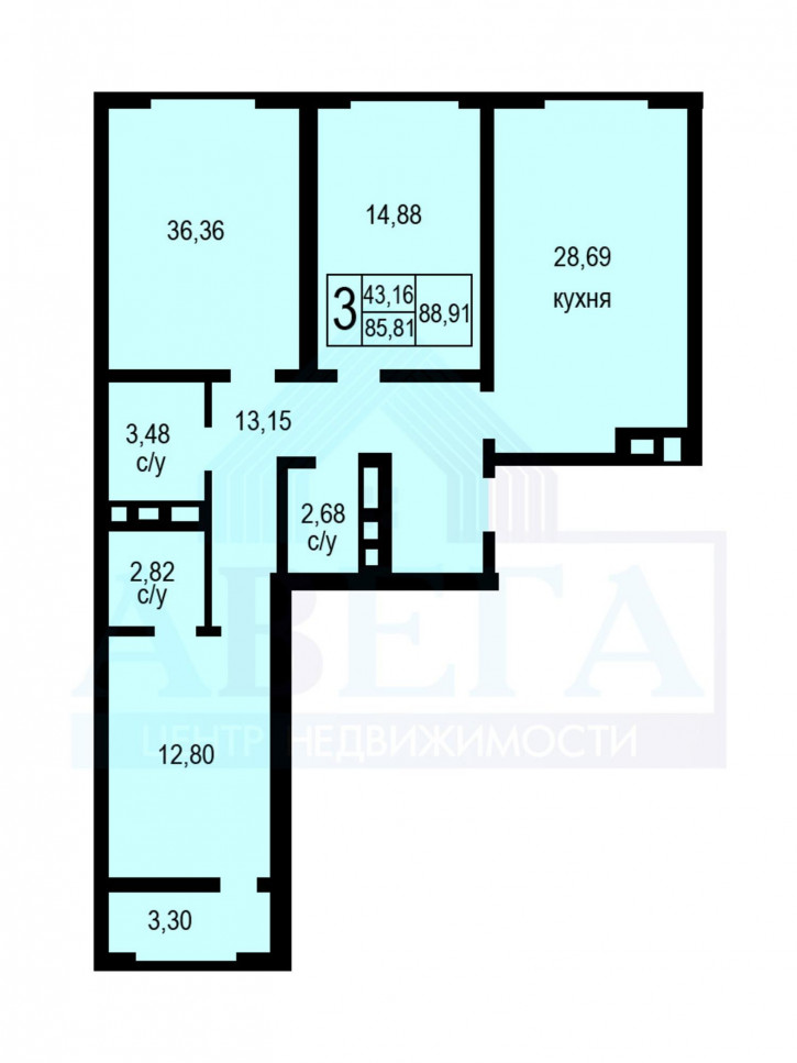 3-комн квартира в новом доме Загородное шоссе, 9