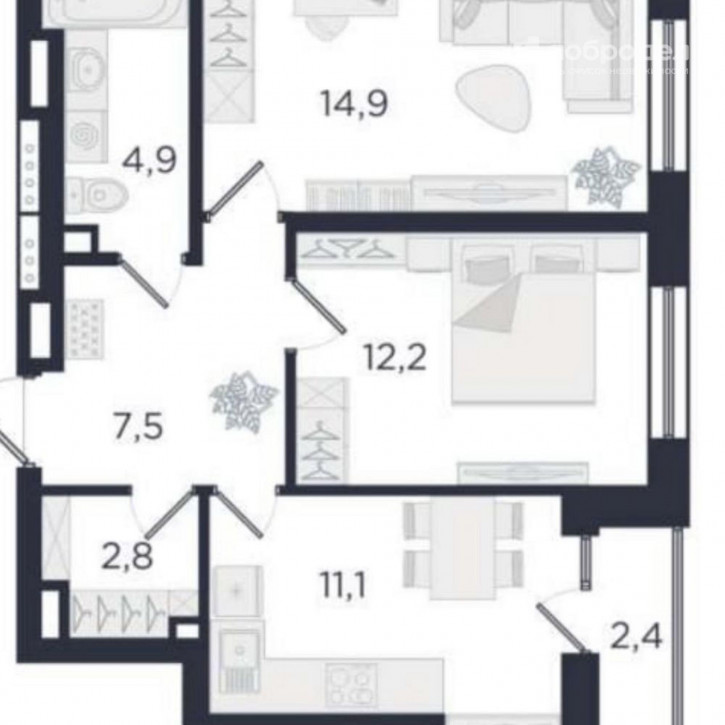 2-комн квартира в новом доме ул. Азина, 3.2