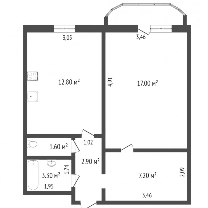 1-комн квартира Моторостроителей, 2/2