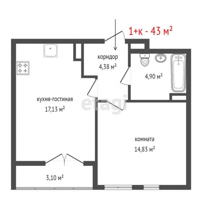 1-комн квартира Академика Парина, 35