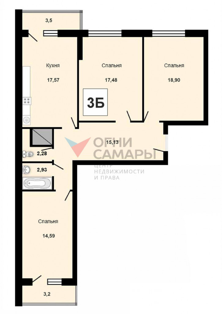3-комн квартира Белорусская улица, 26