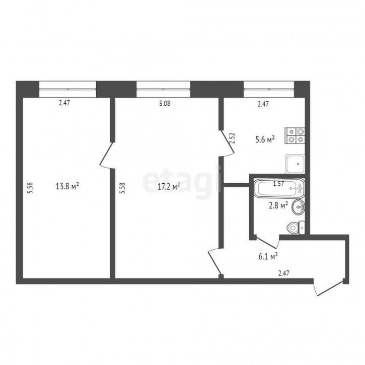 2-комн квартира Белинского, 2