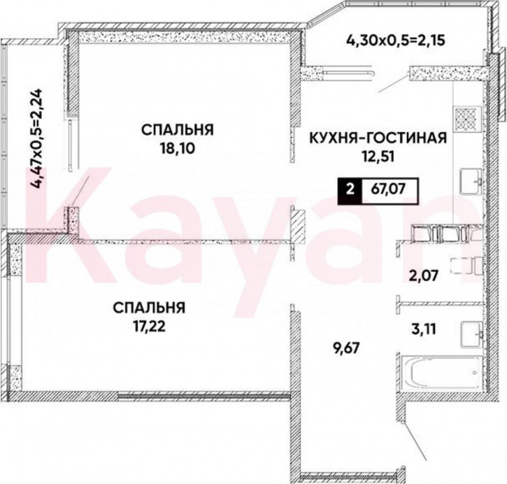2-комн квартира в новом доме ул им. Героя Яцкова И.В.